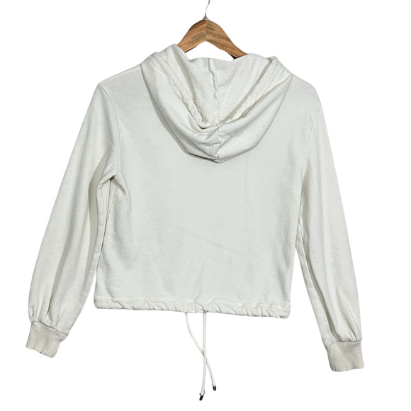 INC Earth Pullover Shirt Womens XS Cream Fleece Sporty Cutout Cropped Hoodie - Picture 5 of 8